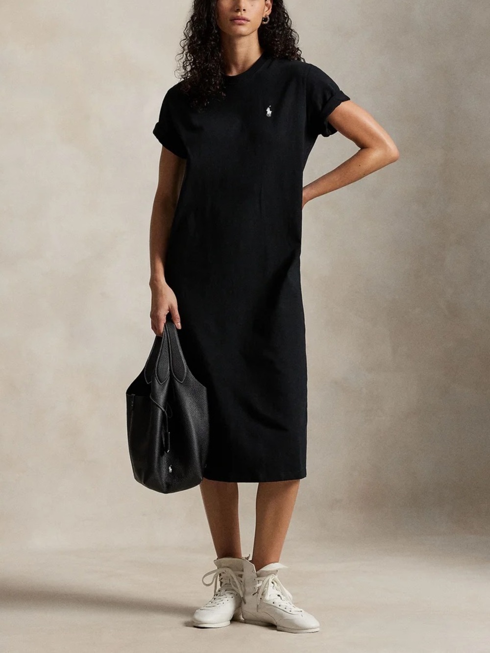 Ralph Lauren Black Crewneck Midi Tee Dress with Polo Pony